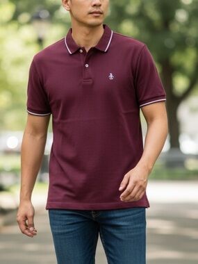 Original Penguin Munsingwear Polo Shirt Burgundy Heritage Slim Fit Golf Mens XXL